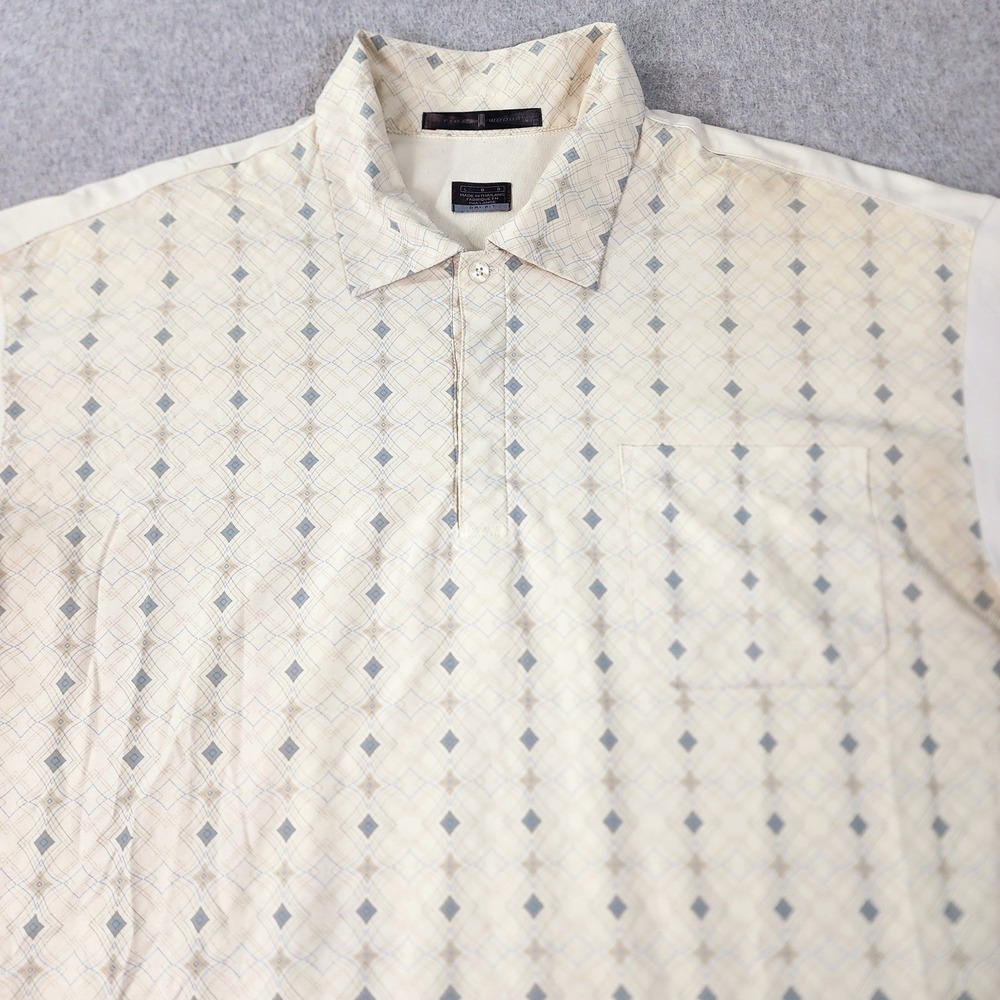 Tiger Woods Collection Shirt Mens Large Ivory Polo Dri-Fit‎  Button Short Sleeve